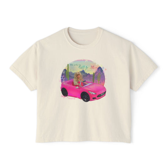 Women's Boxy Tee — Retro Pink Convertible Graphic Tee with 'The only shit i miss' Text